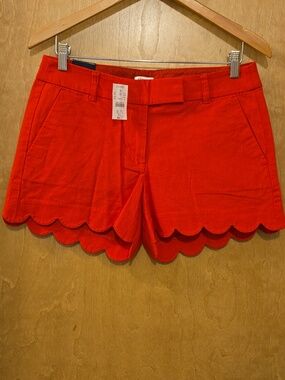 J. Crew Red Linen Scalloped Shorts NWT